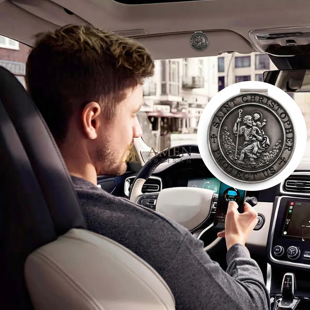 【Deal Today】Saint Christopher Protector Car Visor Clip—— A Prayer in Metal, A Shield for Every Journey | Amen Artisan - Image 2