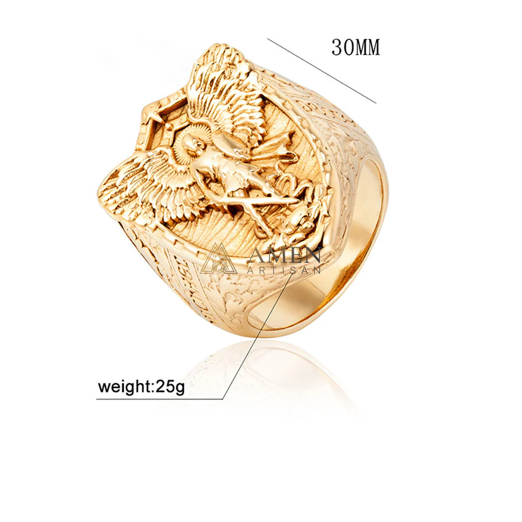 【DEAl TODAY】Shield Ring with Guardian Angel Relief - Protection, Courage & Faith |  Amen Artisan - Image 2