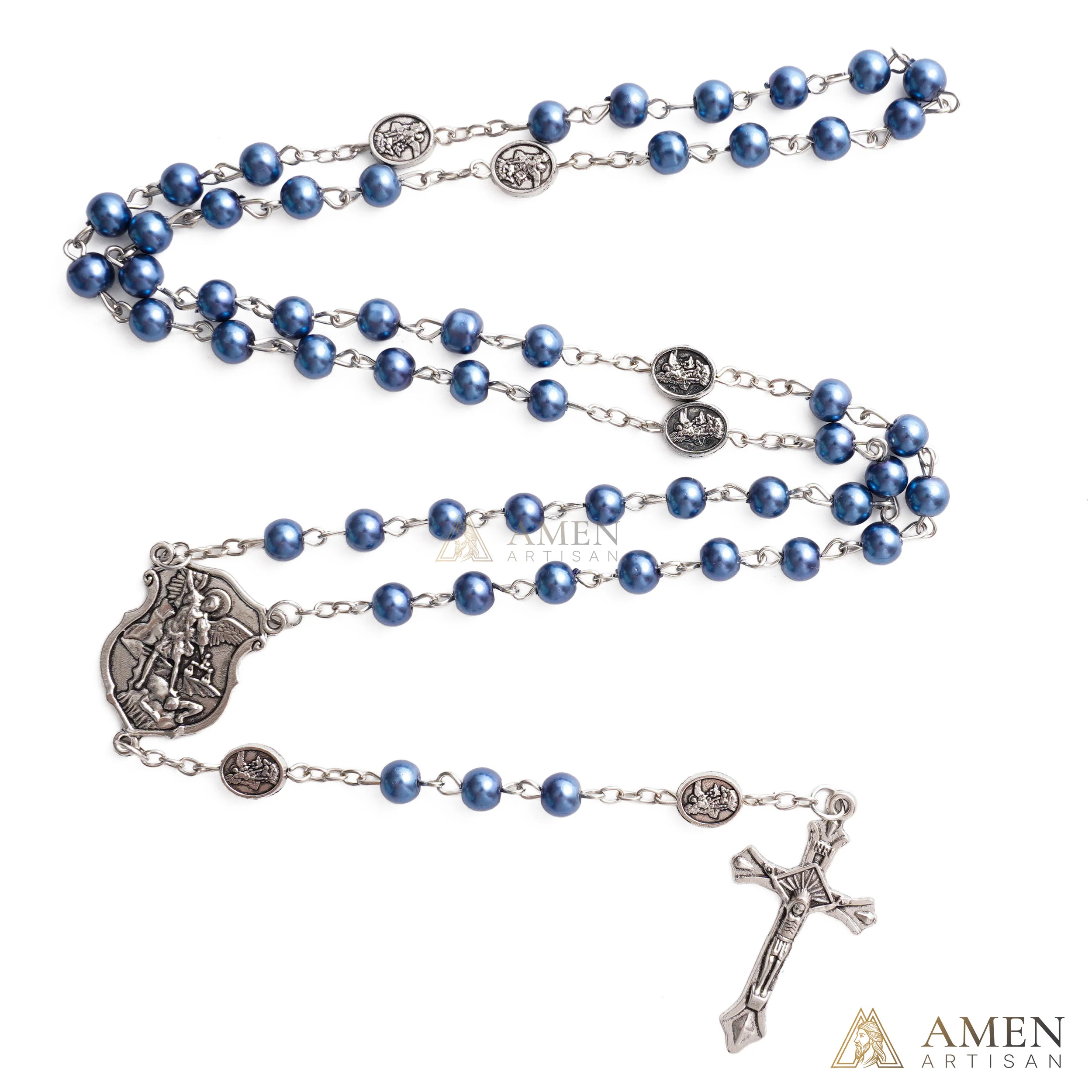 St. Michael Rosary with Blue Enamel Storage Box - Faith & Strength| Amen Artisan - Image 3