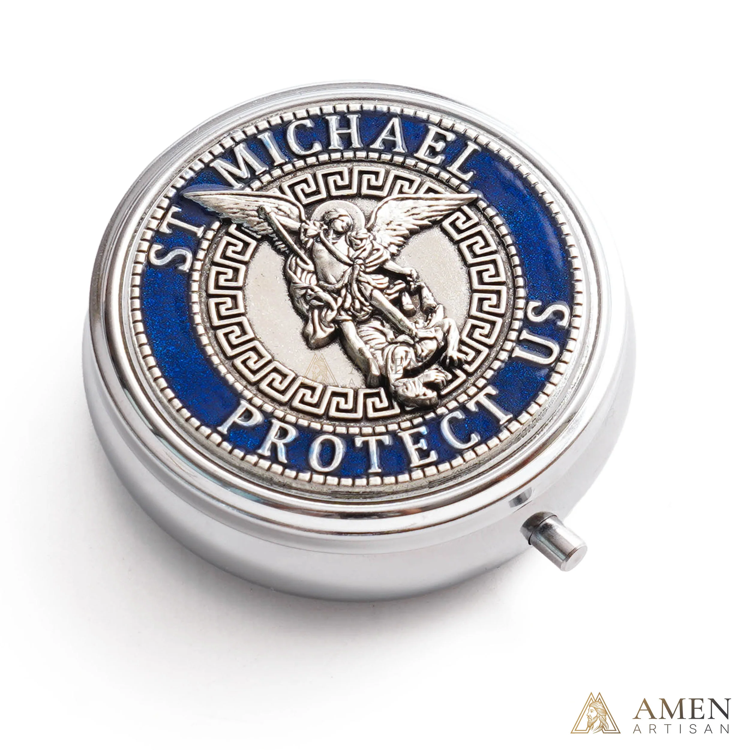 St. Michael Rosary with Blue Enamel Storage Box - Faith & Strength| Amen Artisan - Image 4