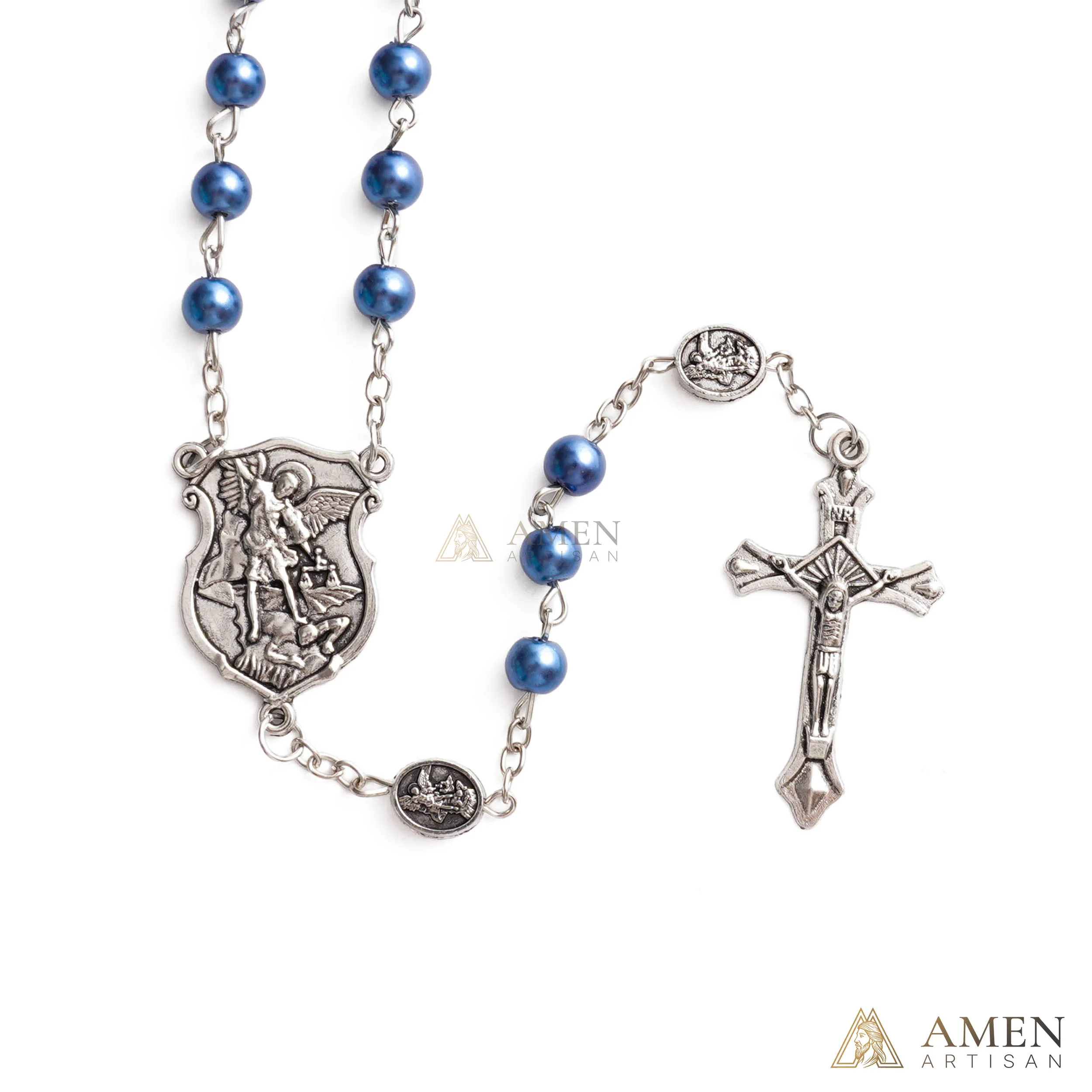 St. Michael Rosary with Blue Enamel Storage Box - Faith & Strength| Amen Artisan - Image 6