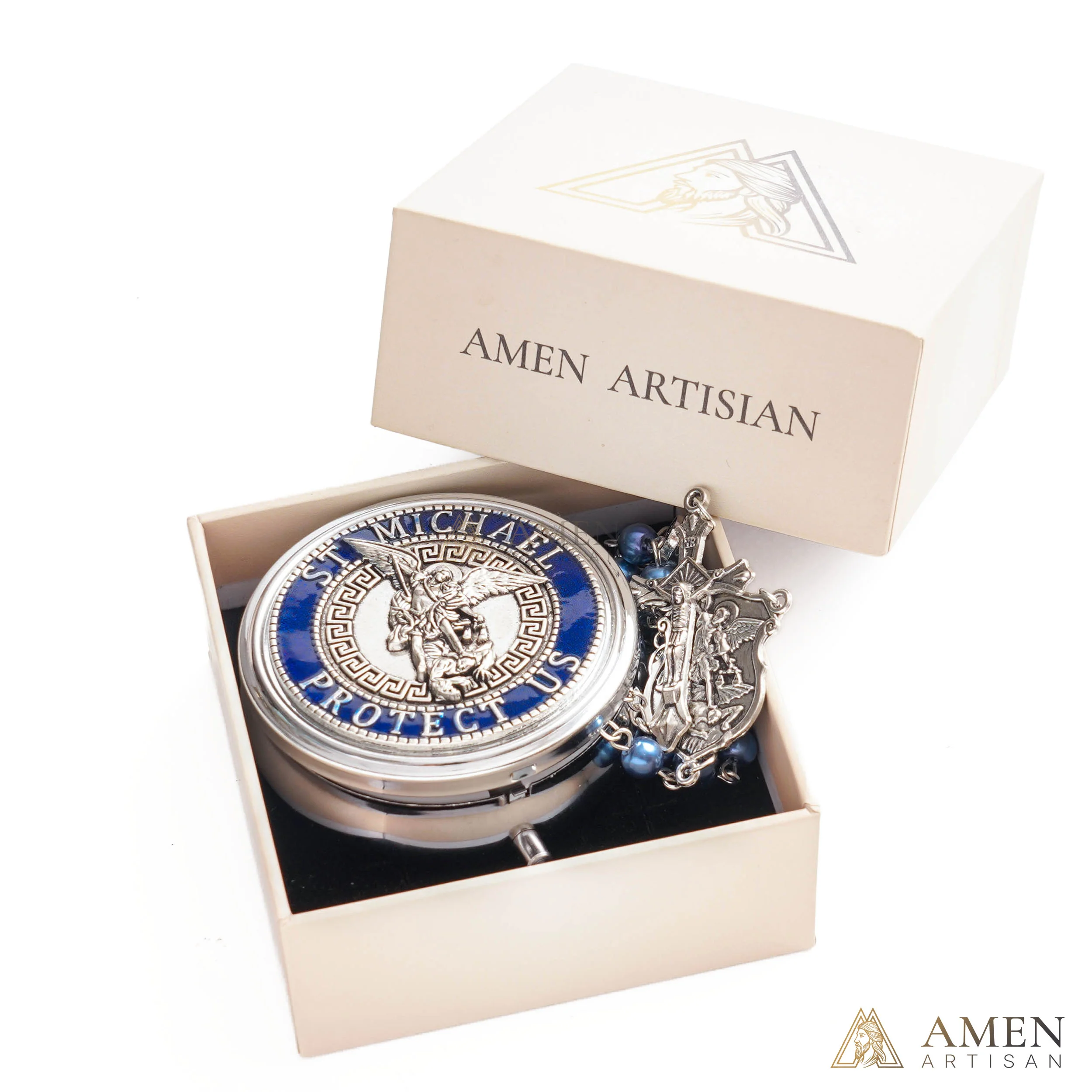 St. Michael Rosary with Blue Enamel Storage Box - Faith & Strength| Amen Artisan - Image 8