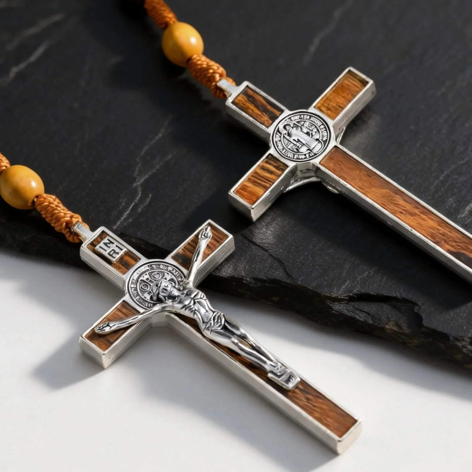 【Deal Today】Woven Cord Wooden Rosary with St. Benedict Medal Cross - Sacred Blessing | Amen Artisan - Image 3