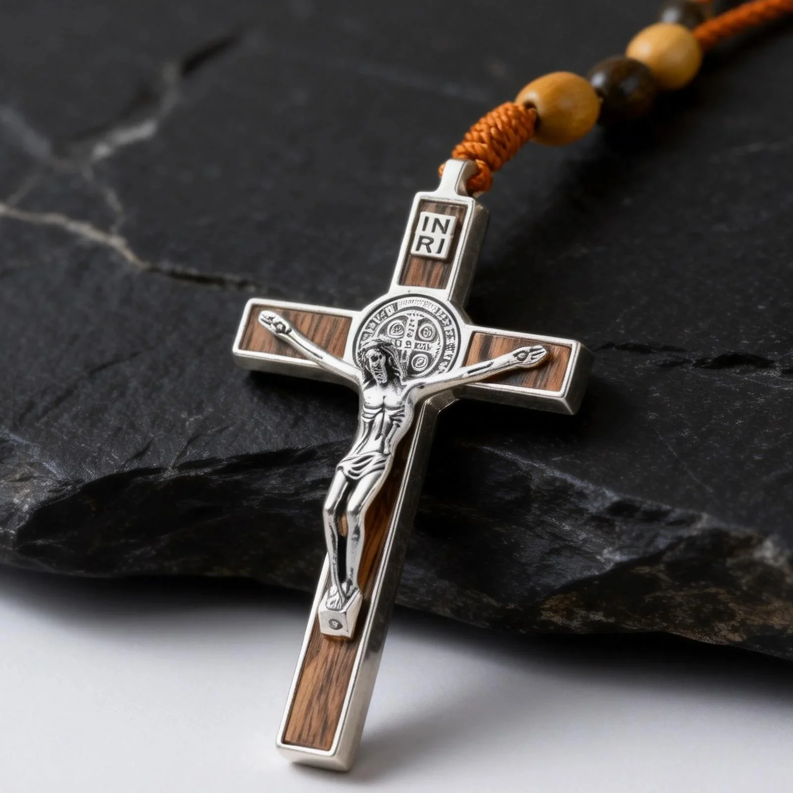 【Deal Today】Woven Cord Wooden Rosary with St. Benedict Medal Cross - Sacred Blessing | Amen Artisan - Image 5