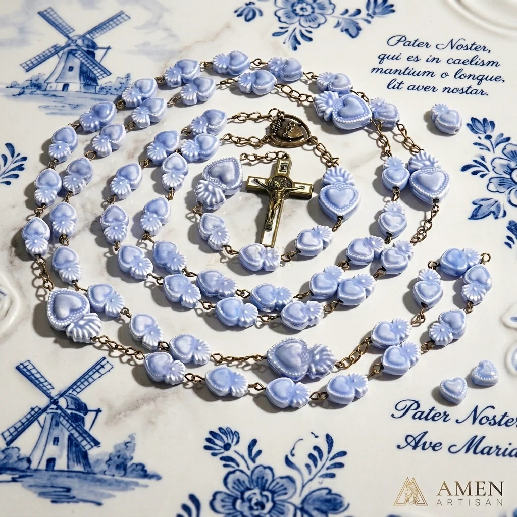 Delft Blue Beads Sacred Heart Rosary - Image 3