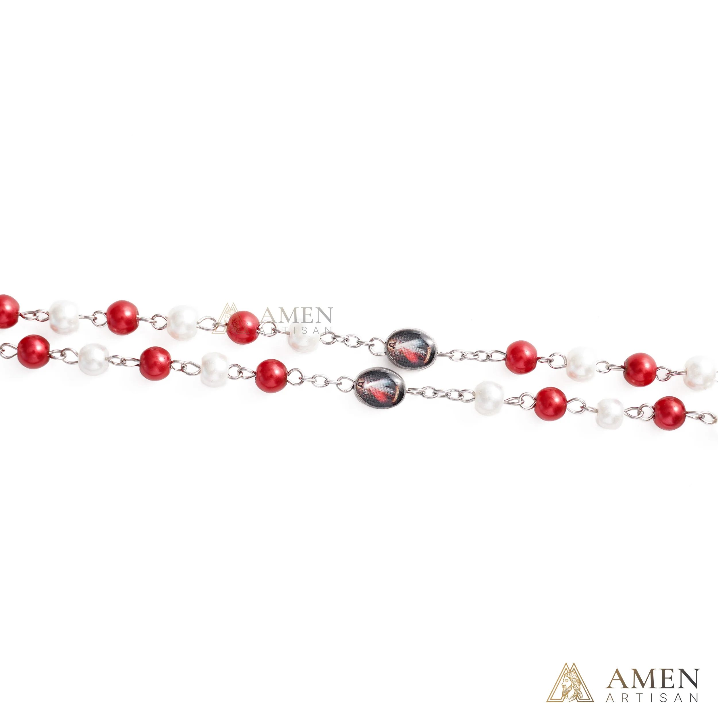 Divine Mercy Red & White Rosary with Crucifix - Faith & Protection | Amen Artisan - Image 3