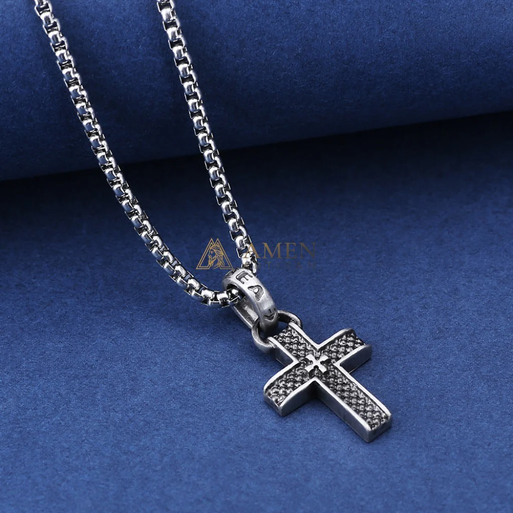 Double Layer Textured Cross Pendant Necklace Amen Artisan - Image 2
