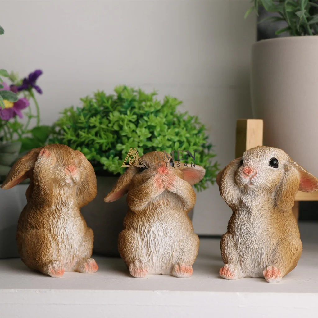 Easter Bunny Figurine Set Amen Artisan - Image 3