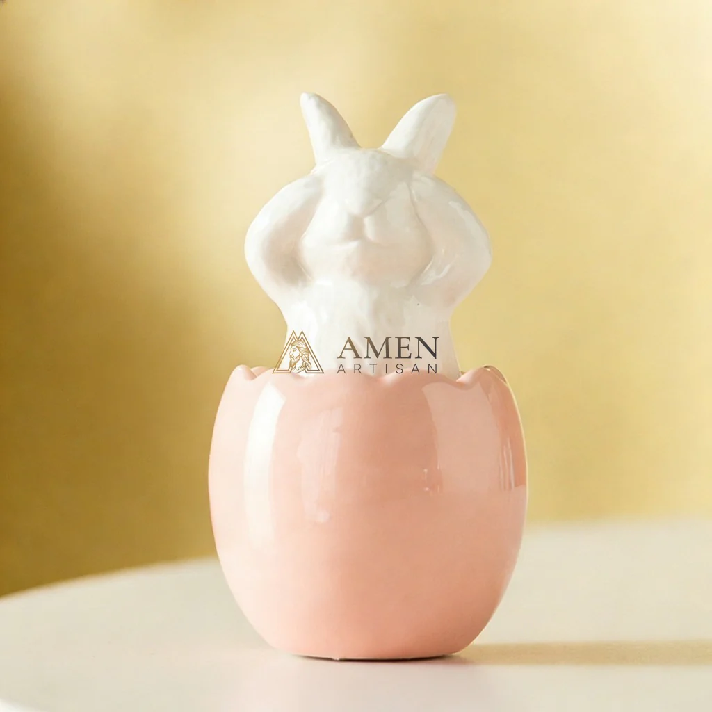 Easter Ceramic Bunny Egg Statue Amen Artisan - Image 11