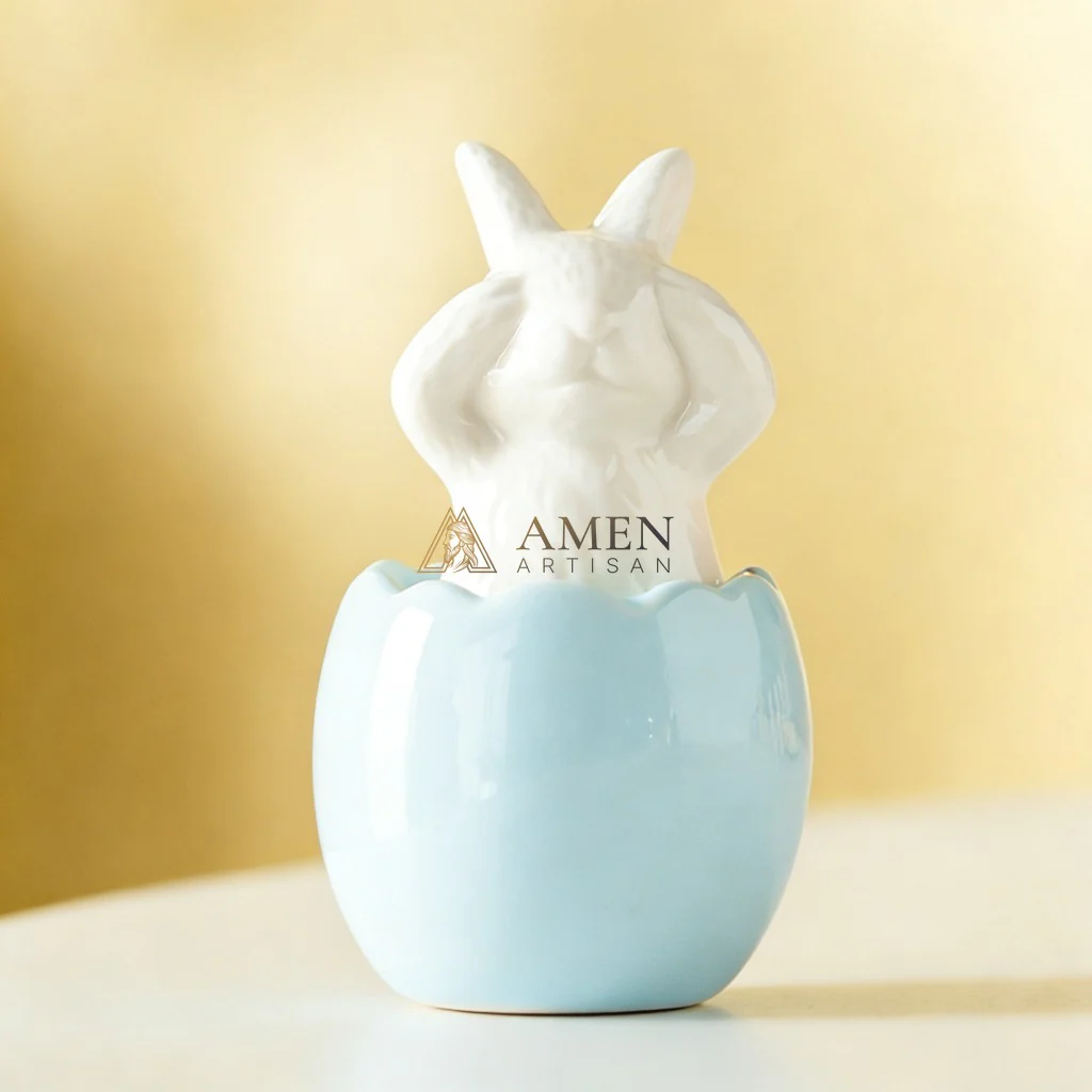 Easter Ceramic Bunny Egg Statue Amen Artisan - Image 17