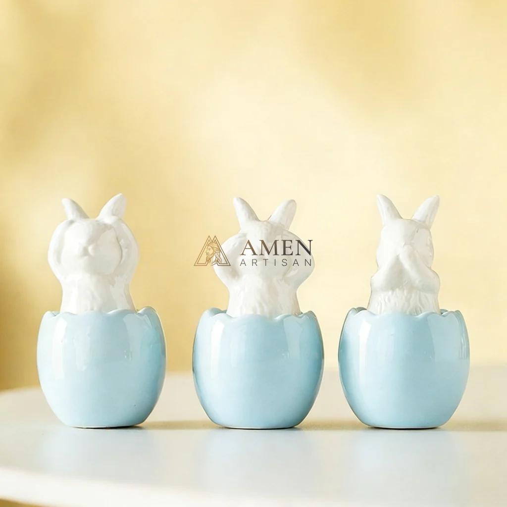 Easter Ceramic Bunny Egg Statue Amen Artisan - Image 25
