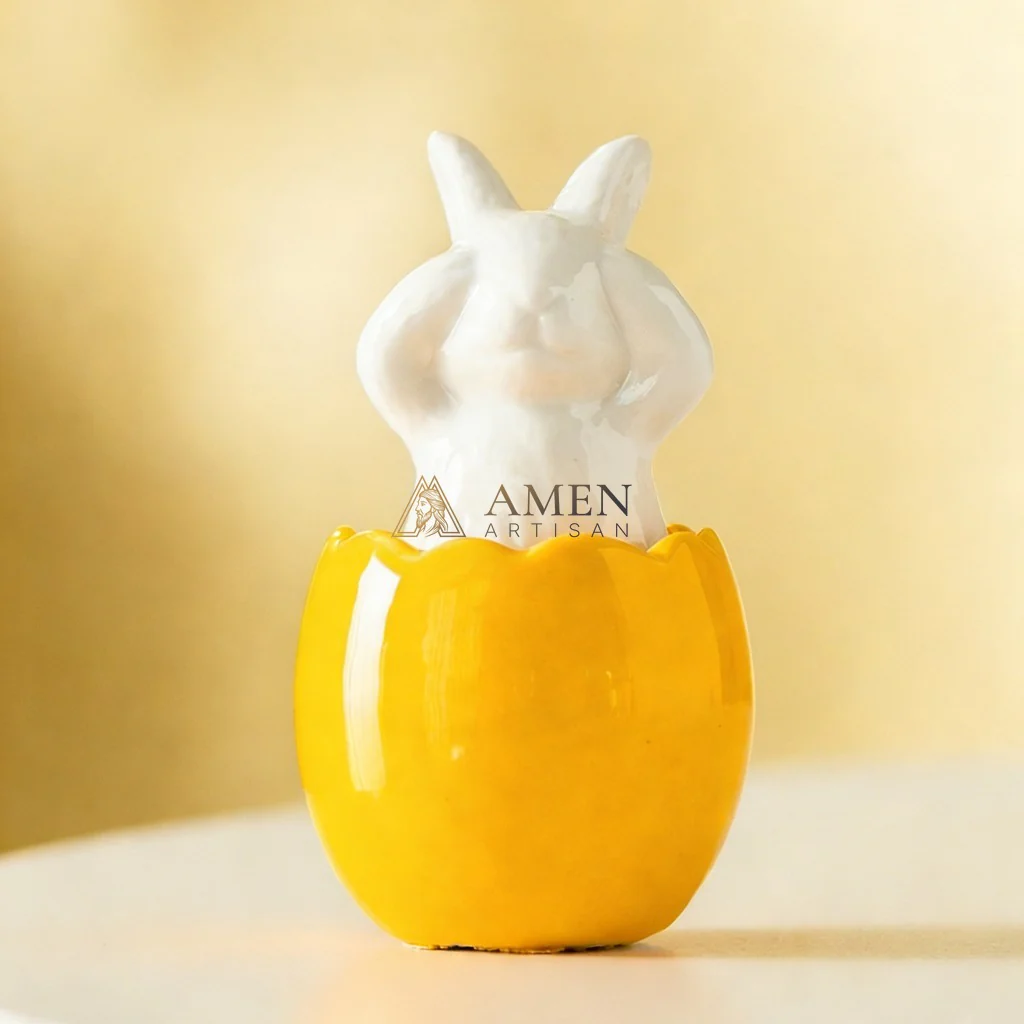 Easter Ceramic Bunny Egg Statue Amen Artisan - Image 5