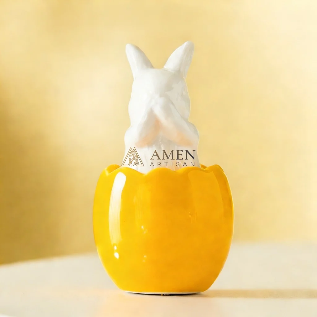 Easter Ceramic Bunny Egg Statue Amen Artisan - Image 7