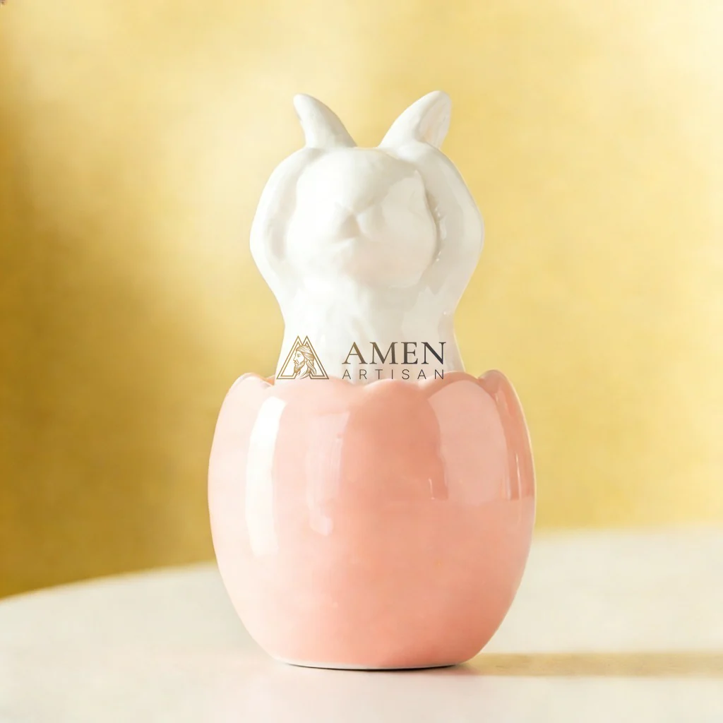 Easter Ceramic Bunny Egg Statue Amen Artisan - Image 9