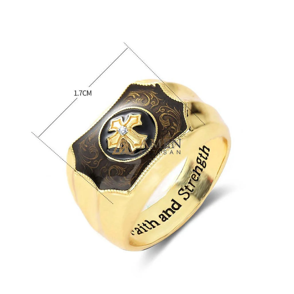 Enamel and Diamond-Encrusted Cross Ring Amen Artisan - Image 3