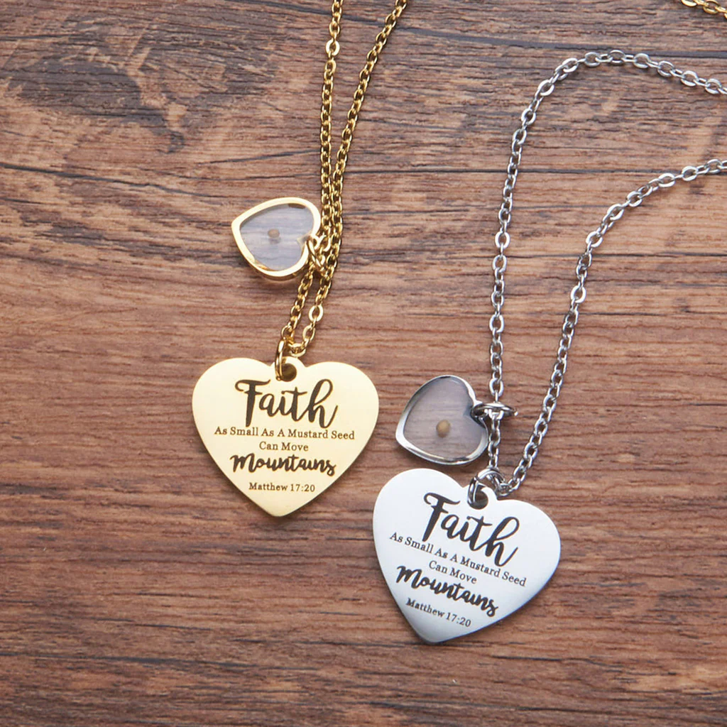 Faith Mustard Seed Heart Necklace with Matthew 17:20 Message - Image 2