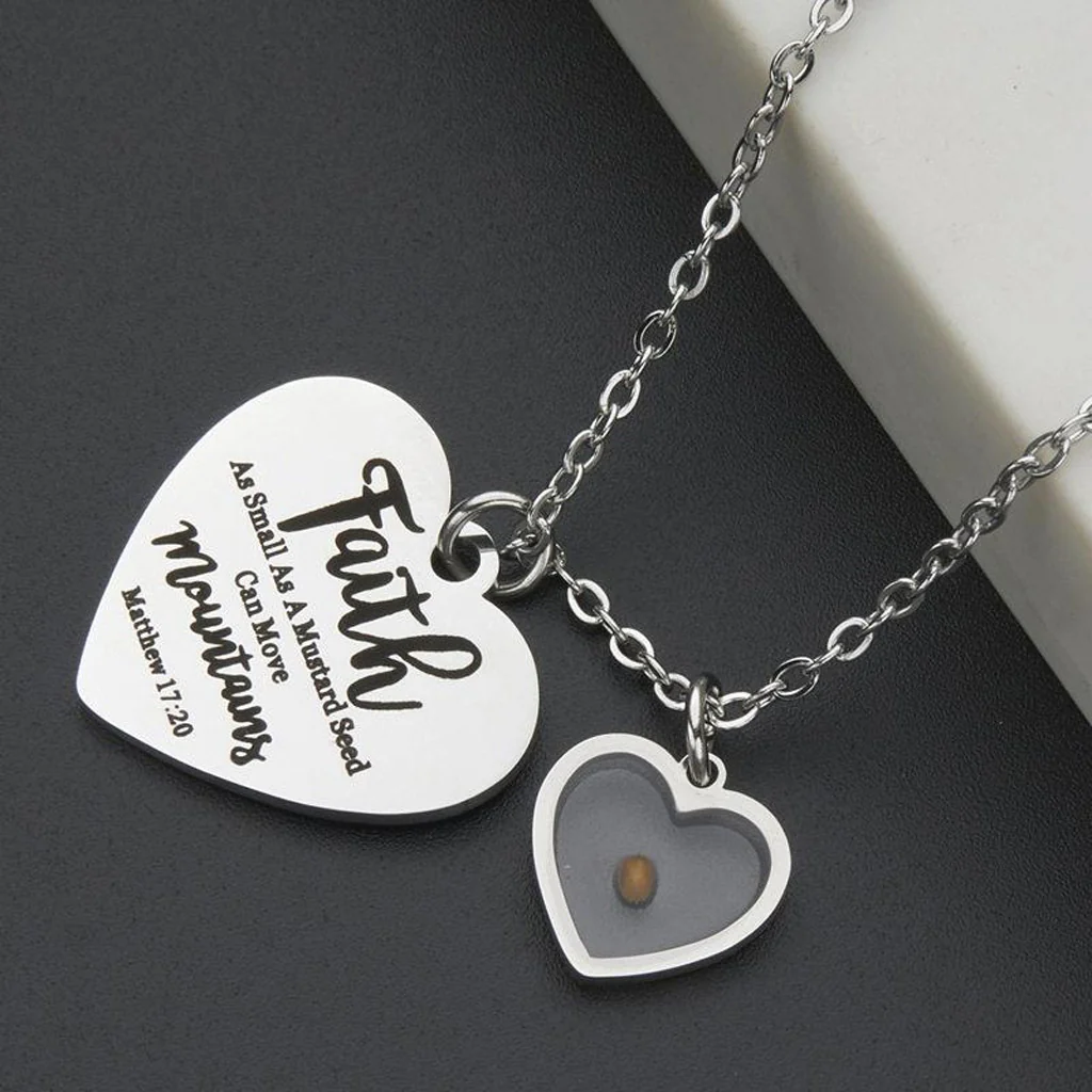 Faith Mustard Seed Heart Necklace with Matthew 17:20 Message - Image 3