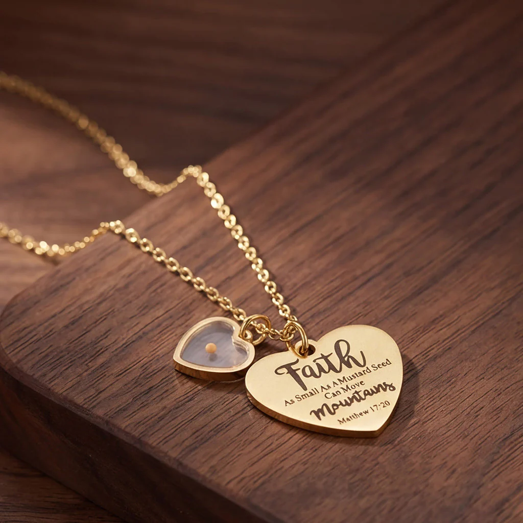 Faith Mustard Seed Heart Necklace with Matthew 17:20 Message - Image 5