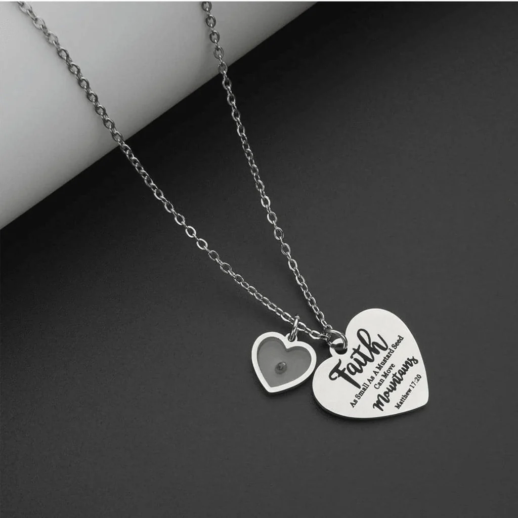 Faith Mustard Seed Heart Necklace with Matthew 17:20 Message - Image 6