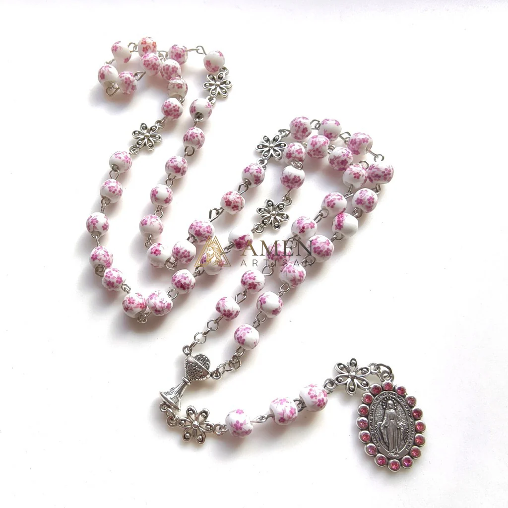 Floral Ceramic Our Lady Rosary  Amen Artisan - Image 3