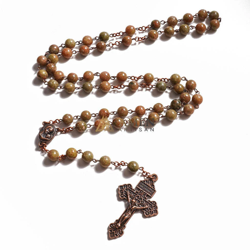 Flower Green Jasper Rosary Amen Artisan - Image 2