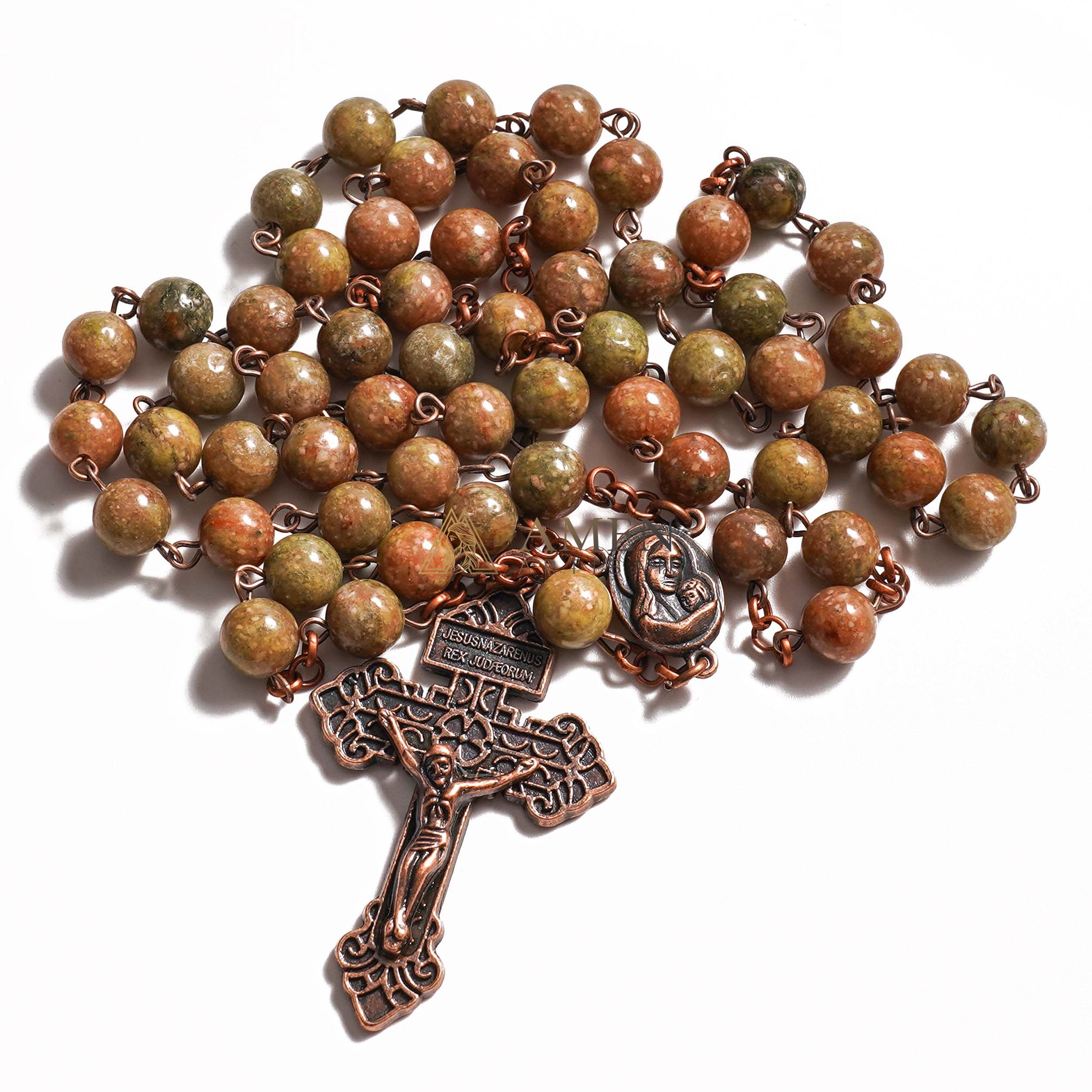 Flower Green Jasper Rosary Amen Artisan - Image 4