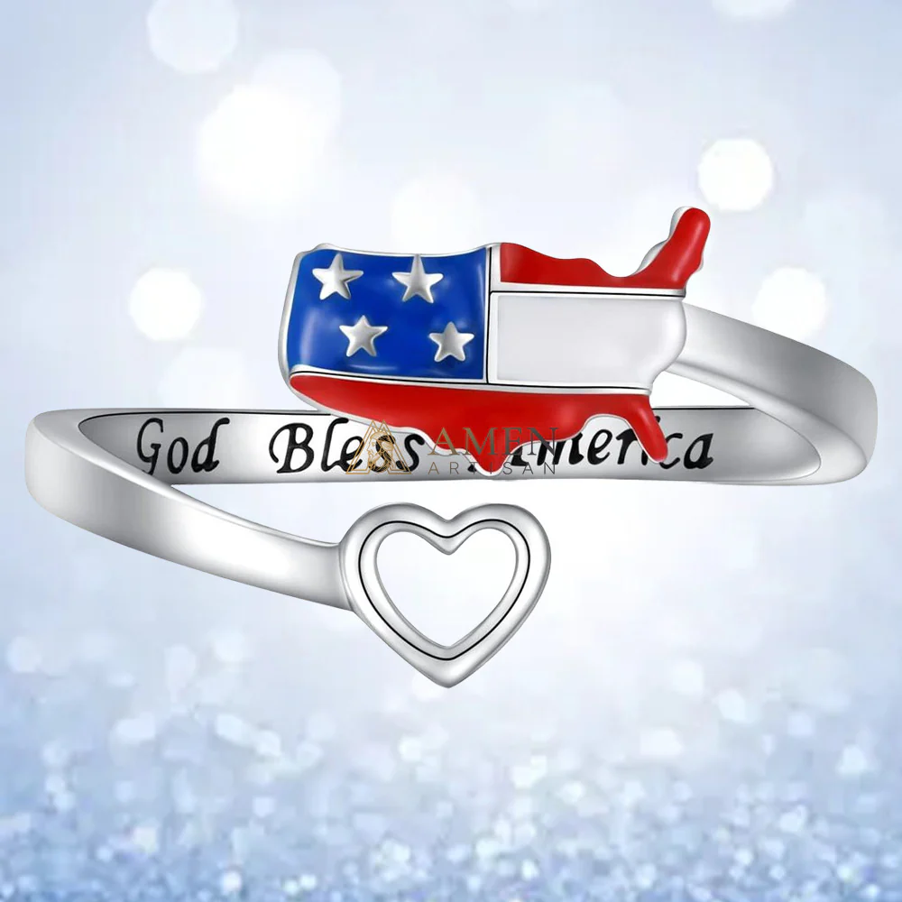 God Bless America American Flag Adjustable Ring Amen Artisan - Image 2