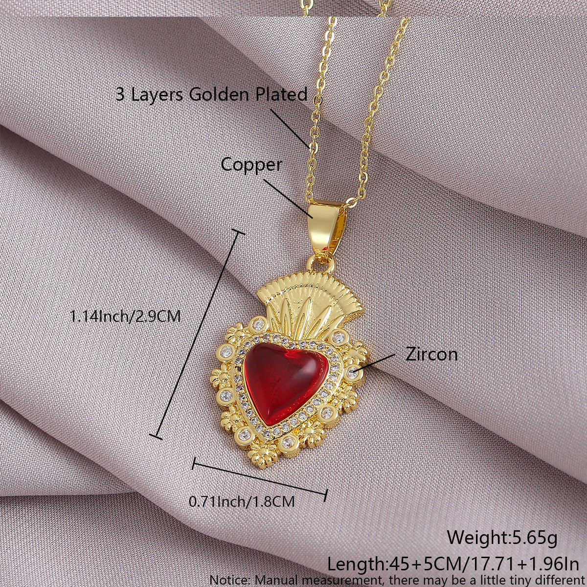 Gold-Plated Gothic Heart CZ Cross Pendant Amen Artisan - Image 3
