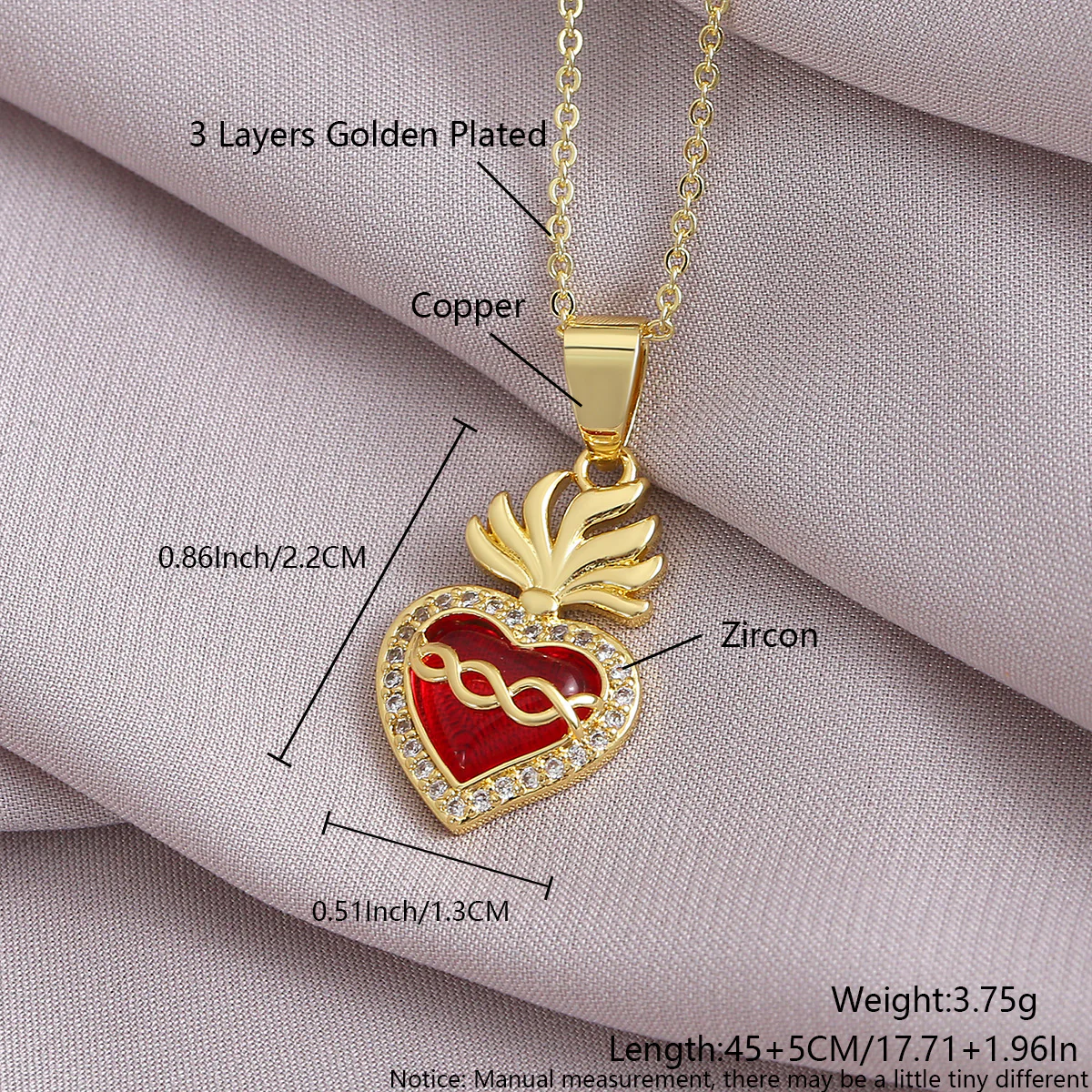 Gold-Plated Gothic Heart CZ Cross Pendant Amen Artisan - Image 6