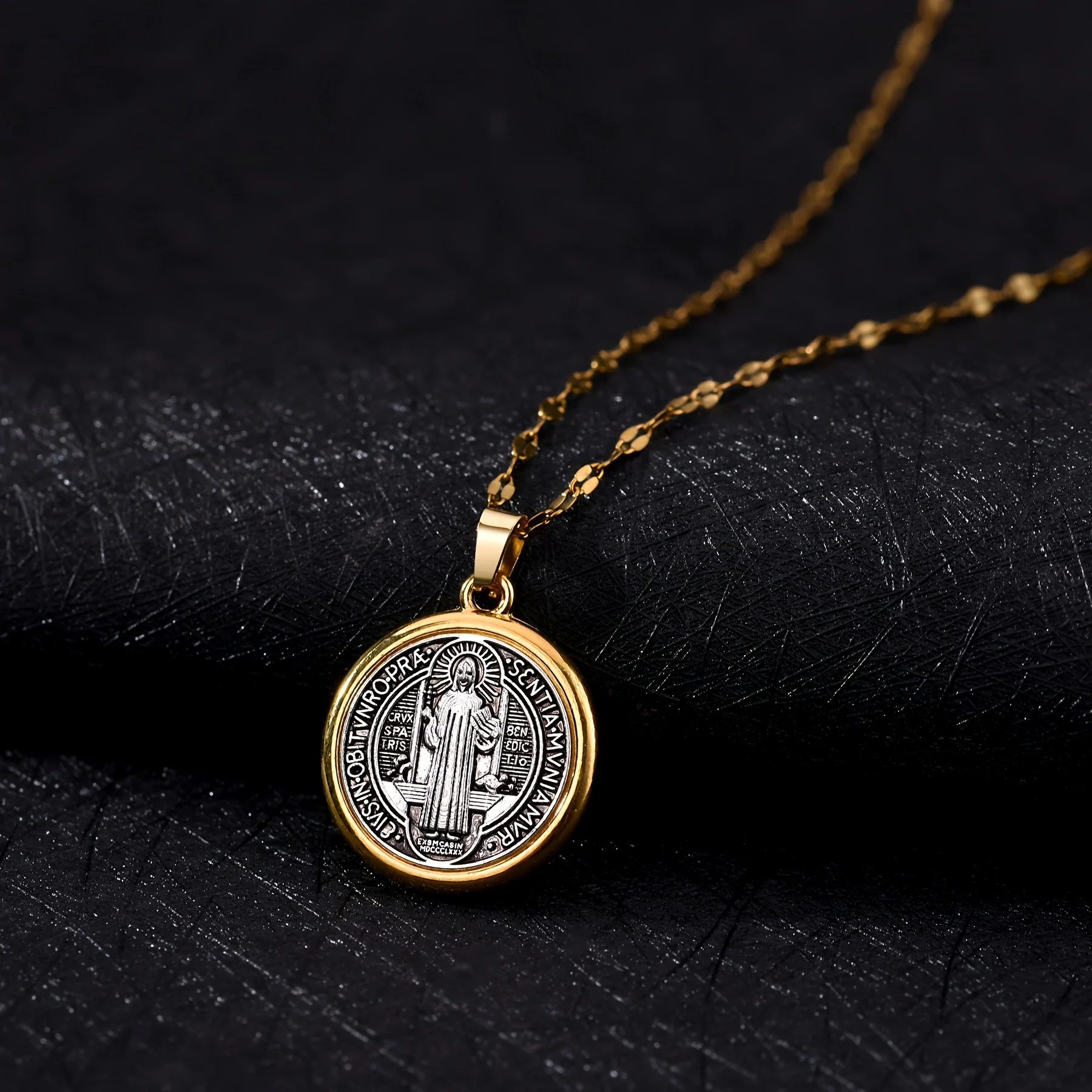 Gold Trim Saint Benedict Medal Necklace - Image 5