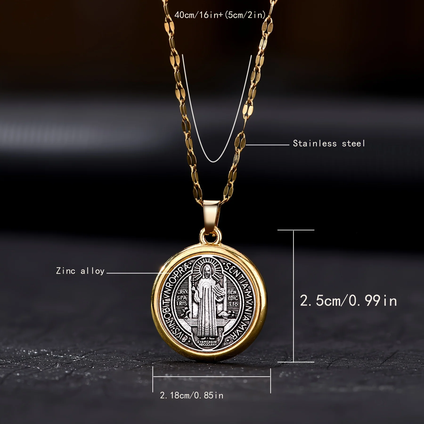Gold Trim Saint Benedict Medal Necklace - Image 6