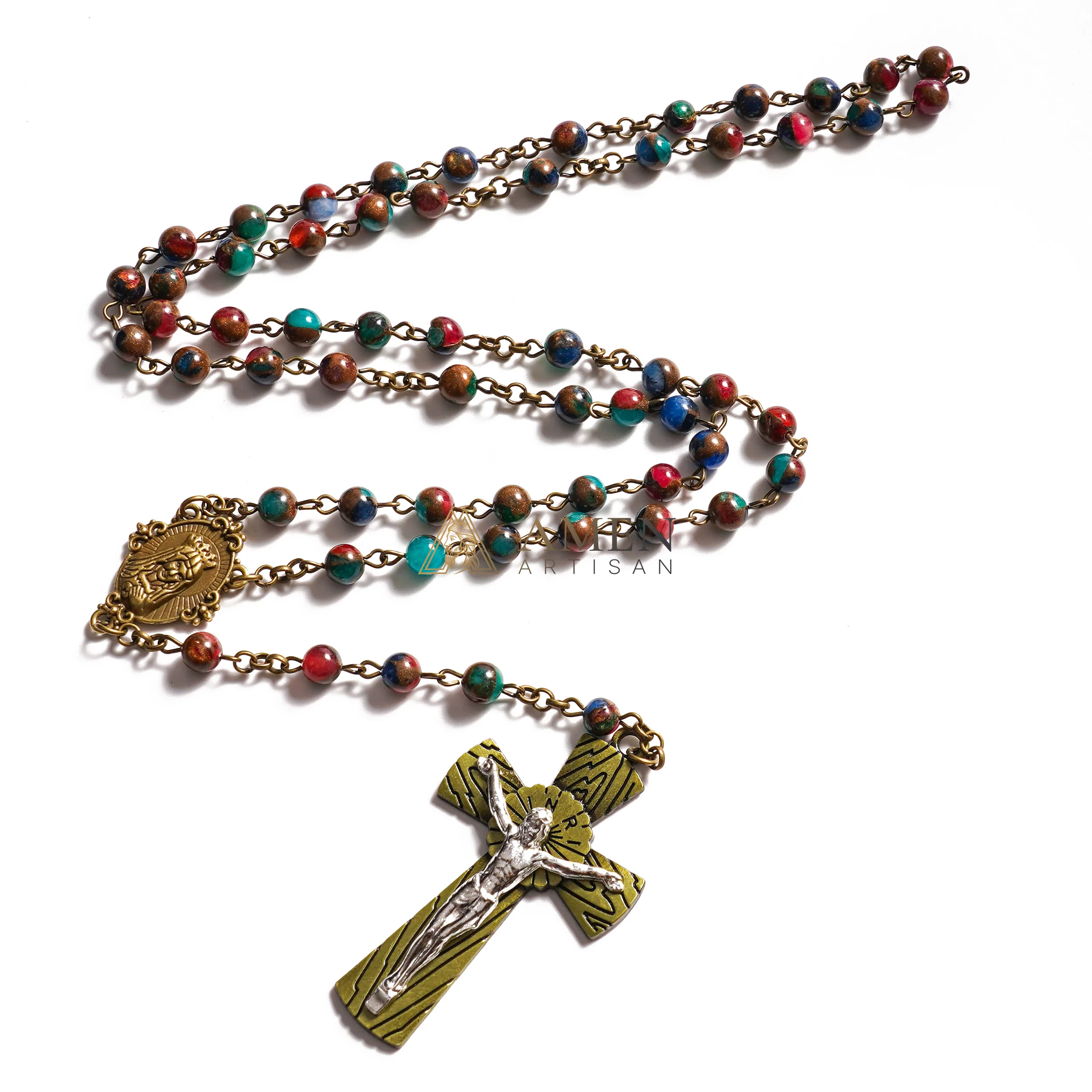 Goldstone Rosary with Vintage Alloy Cross and Holy Medal - Blessing & Protection | Amen Artisan - Image 2