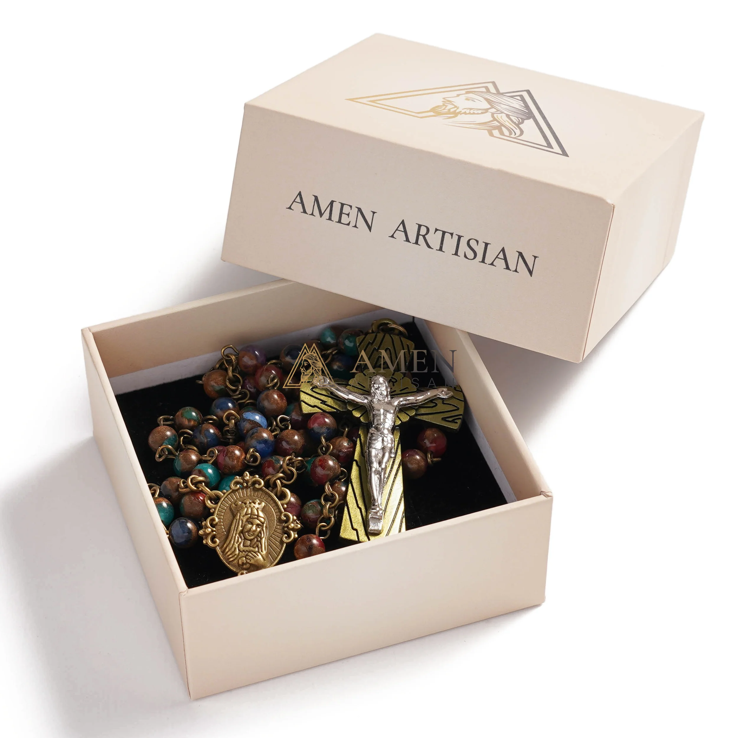 Goldstone Rosary with Vintage Alloy Cross and Holy Medal - Blessing & Protection | Amen Artisan - Image 4