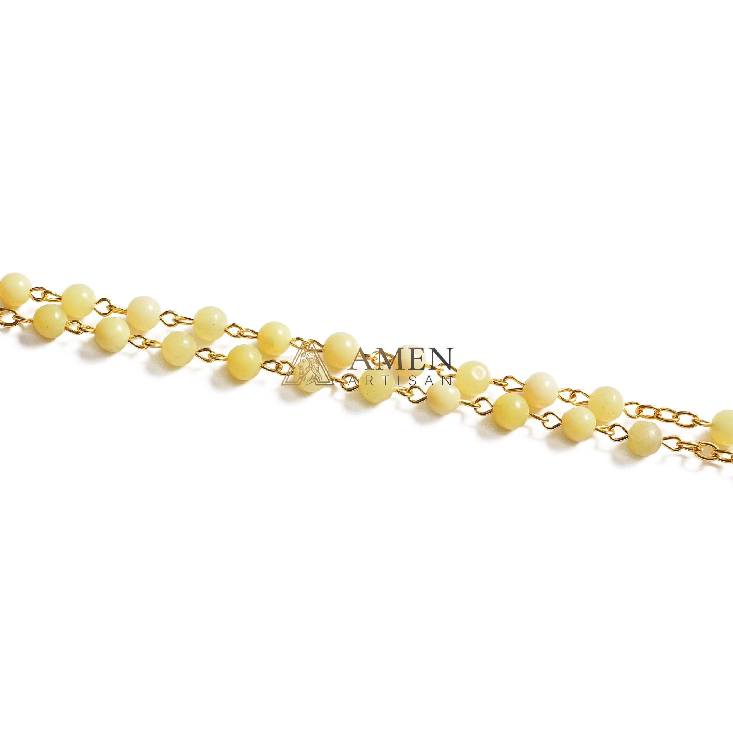 Green Yellow Jade Bead Rosary Amen Artisan - Image 4