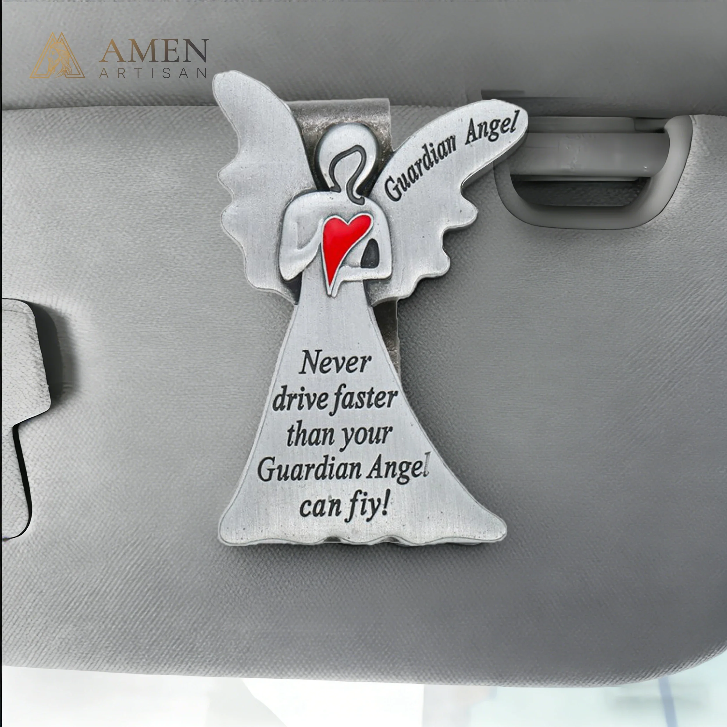 Guardian Angel with Heart Car Visor Clip Amen Artisan