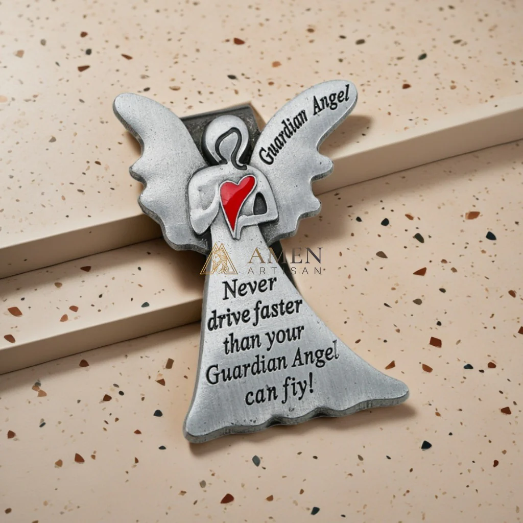 Guardian Angel with Heart Car Visor Clip Amen Artisan - Image 2