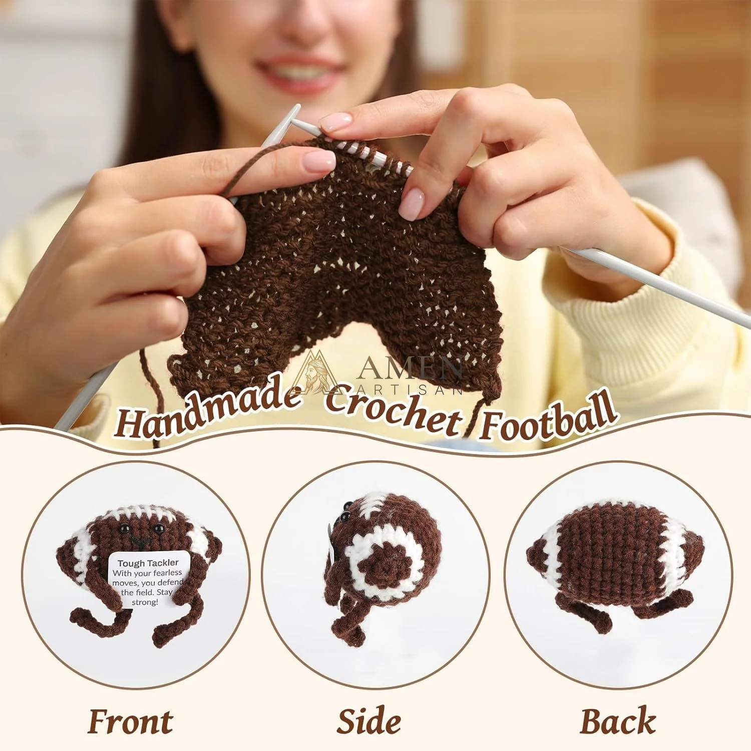 Hand-Knit Positive Football Plush Doll - Image 4