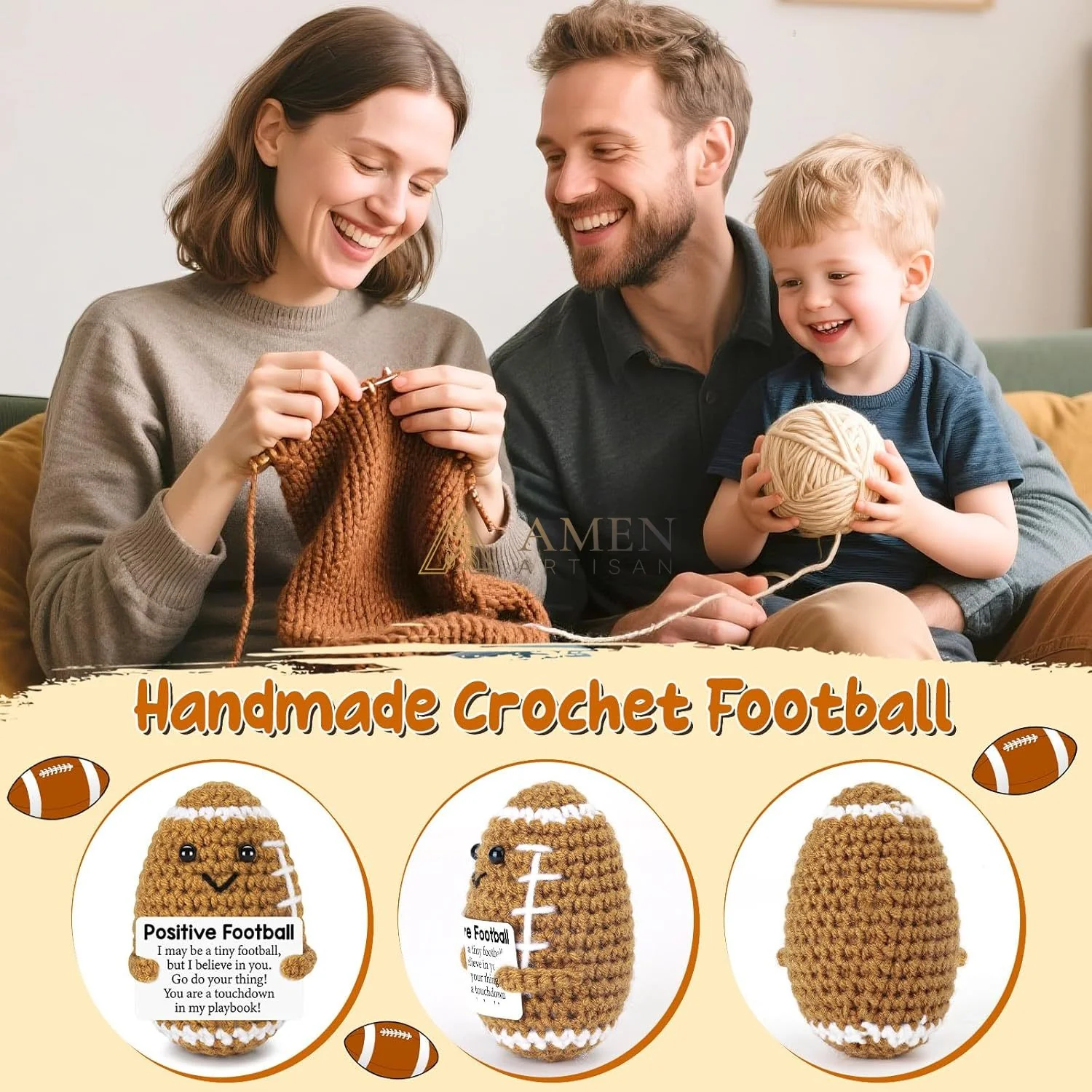 Hand-Knit Positive Football Plush Doll Amen Artisan - Image 5