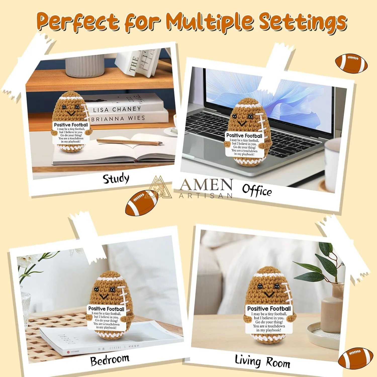 Hand-Knit Positive Football Plush Doll Amen Artisan - Image 7