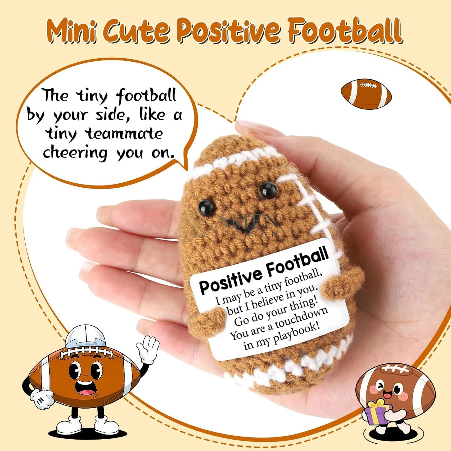 Hand-Knit Positive Football Plush Doll Amen Artisan - Image 9