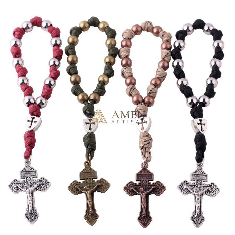 【Deal Today】Military-Grade Paracord Pocket Rosary with Antique Bronze Beads Amen Artisan - Image 4
