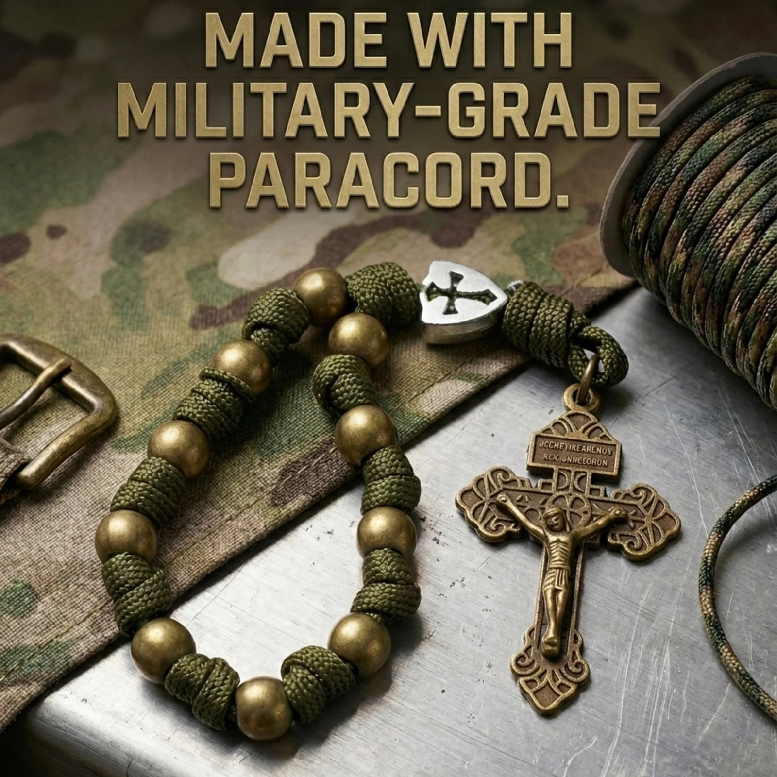 【Deal Today】Military-Grade Paracord Pocket Rosary with Antique Bronze Beads Amen Artisan - Image 7