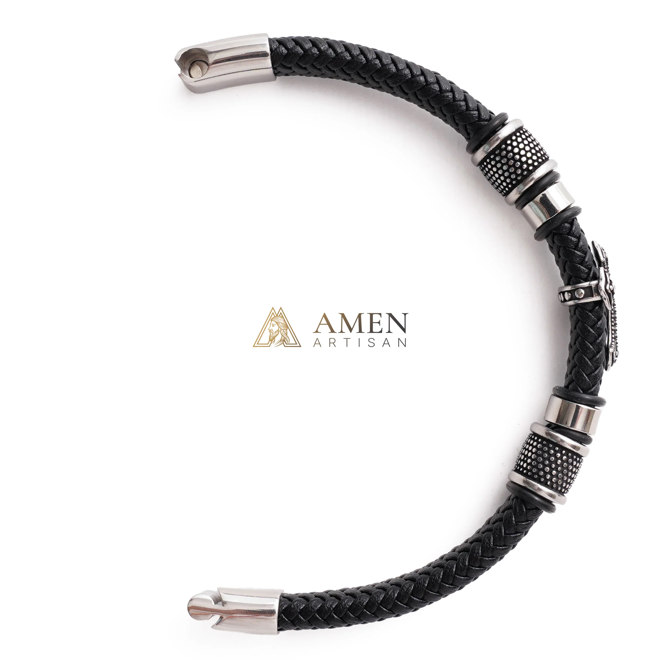 Handcrafted Cross Leather Bracelet Amen Artisan - Image 3