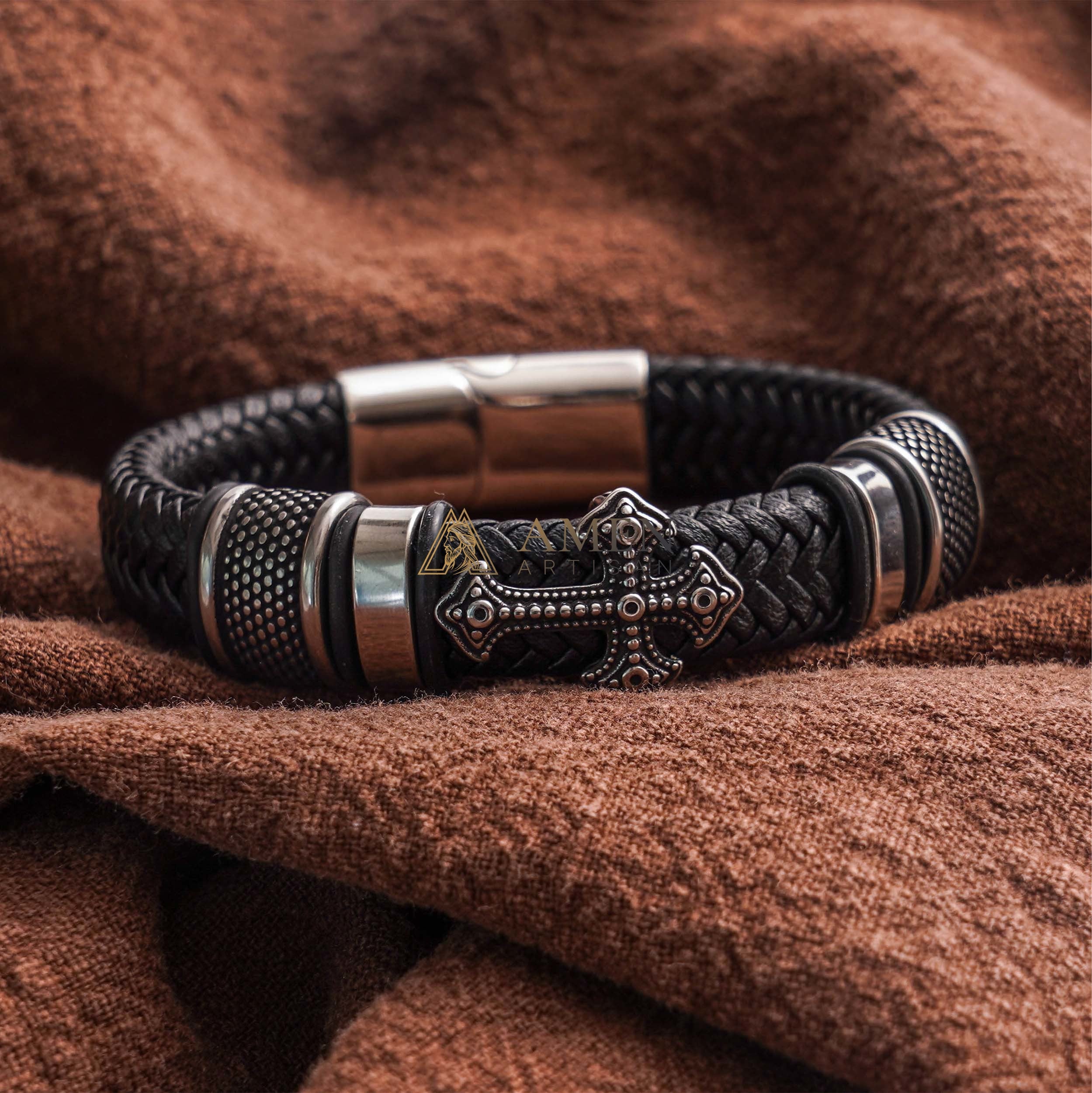 Handcrafted Cross Leather Bracelet Amen Artisan - Image 6