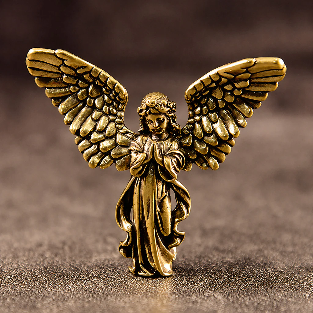 Handcrafted Solid Brass Guardian Angel Figurine - Protection, Peace & Blessing | Amen Artisan