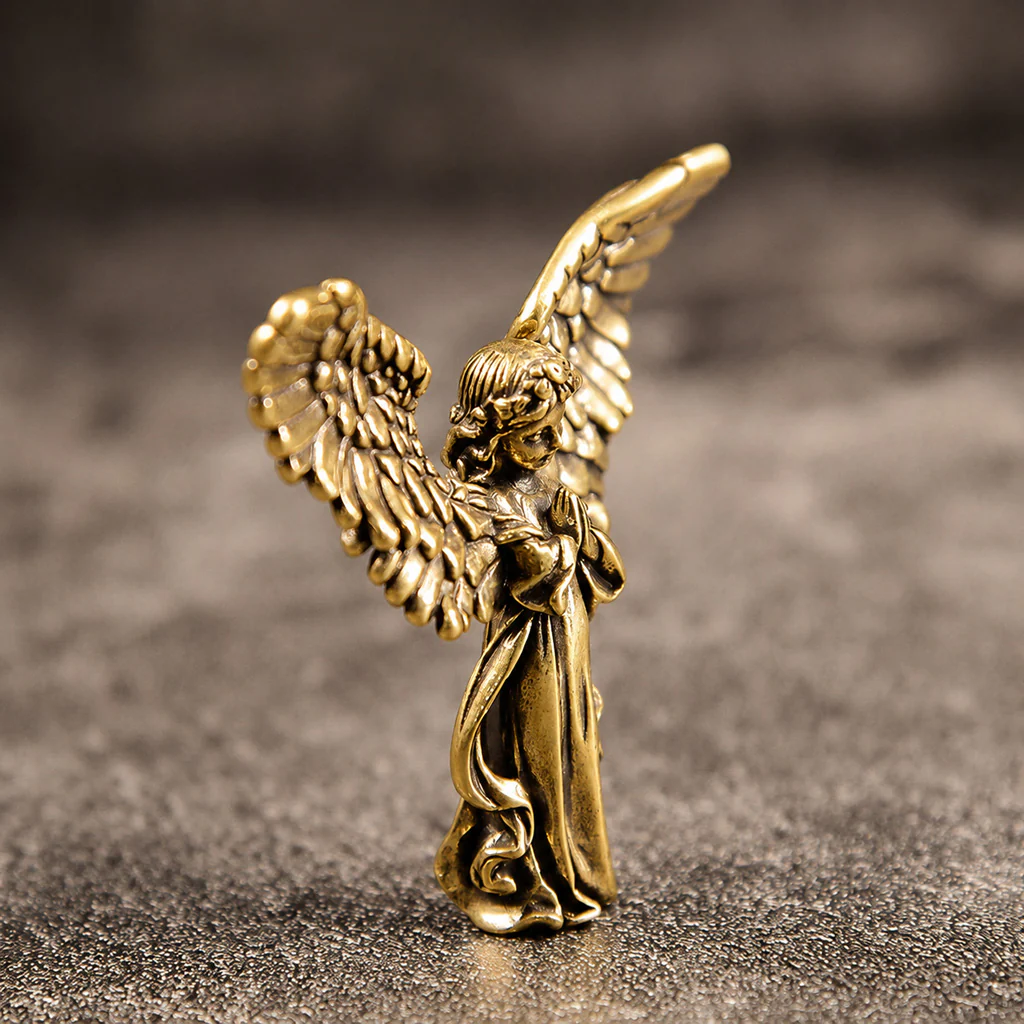 Handcrafted Solid Brass Guardian Angel Figurine - Protection, Peace & Blessing | Amen Artisan - Image 2