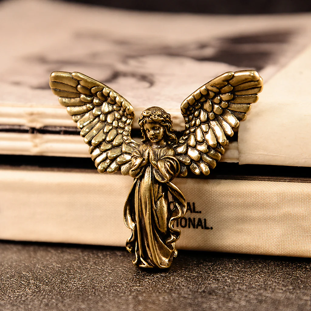 Handcrafted Solid Brass Guardian Angel Figurine - Protection, Peace & Blessing | Amen Artisan - Image 3
