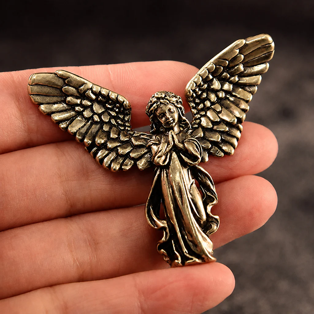 Handcrafted Solid Brass Guardian Angel Figurine - Protection, Peace & Blessing | Amen Artisan - Image 4
