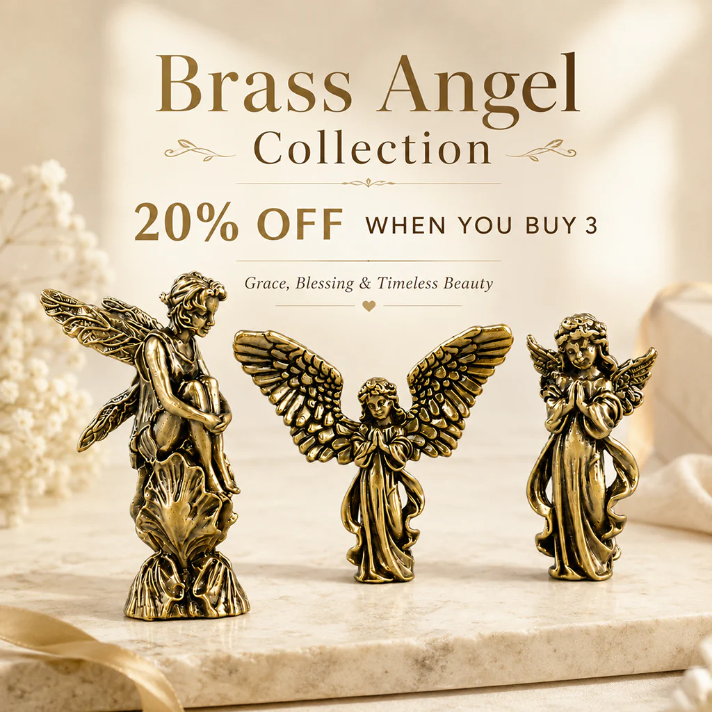 Handcrafted Solid Brass Guardian Angel Figurine - Protection, Peace & Blessing | Amen Artisan - Image 7