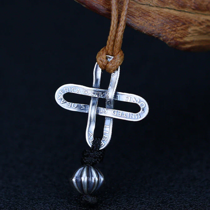 Handmade 10-cent silver coin cross bracelet - Image 4